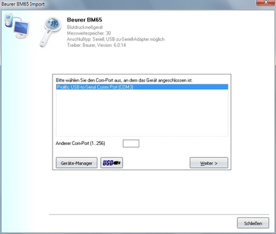 Datenübernahme vom Beurer BM65 ins Diabetes-Tagebuch