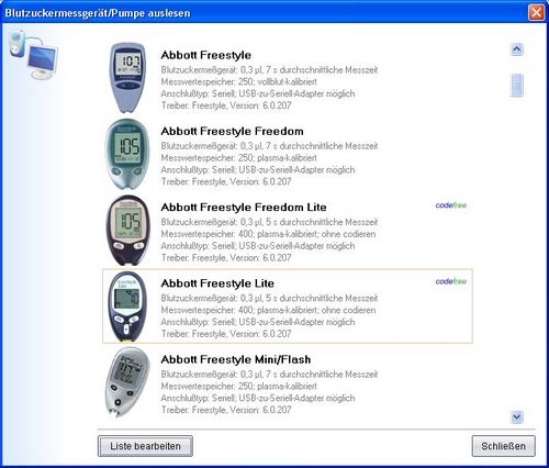 SiDiary - Diabetes-Programm - Import von Blutzucker-Meßgeräten